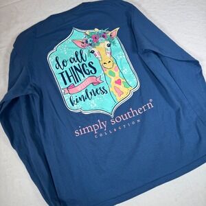 Simply‎ Southern Long Sleeve Giraffe Kindness Graphic T Shirt Navy Blue Medium